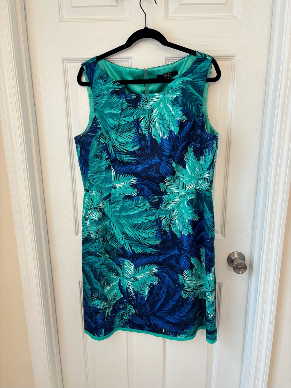 Alex Marie Teal & Navy Palm-Print Sheath Dress